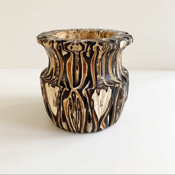 Vintage New Zealand Ponga Tree Fern Wood Vase